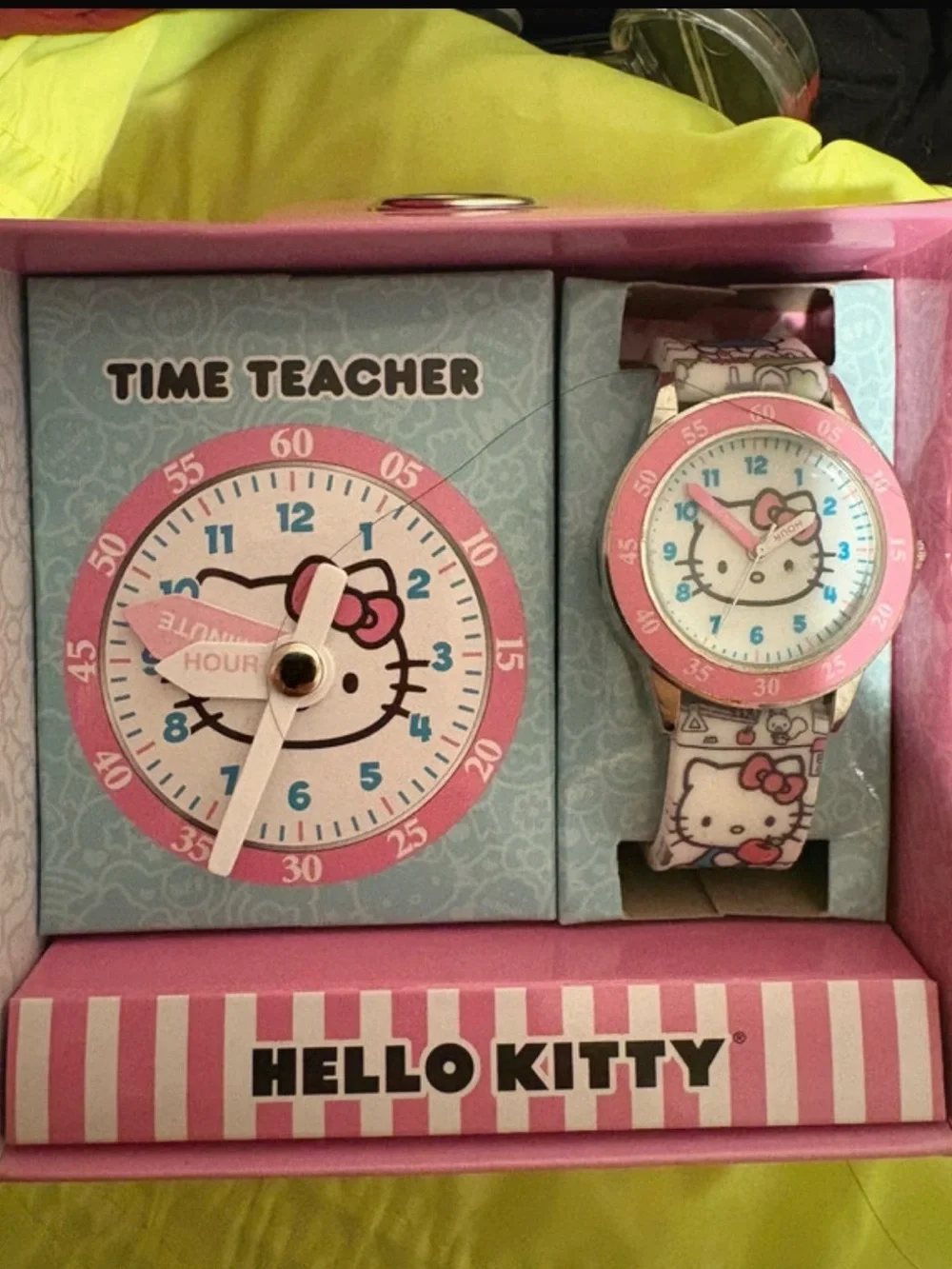 Sanrio Hello Kitty Pink and White Time Teacher Watch & Clock Set